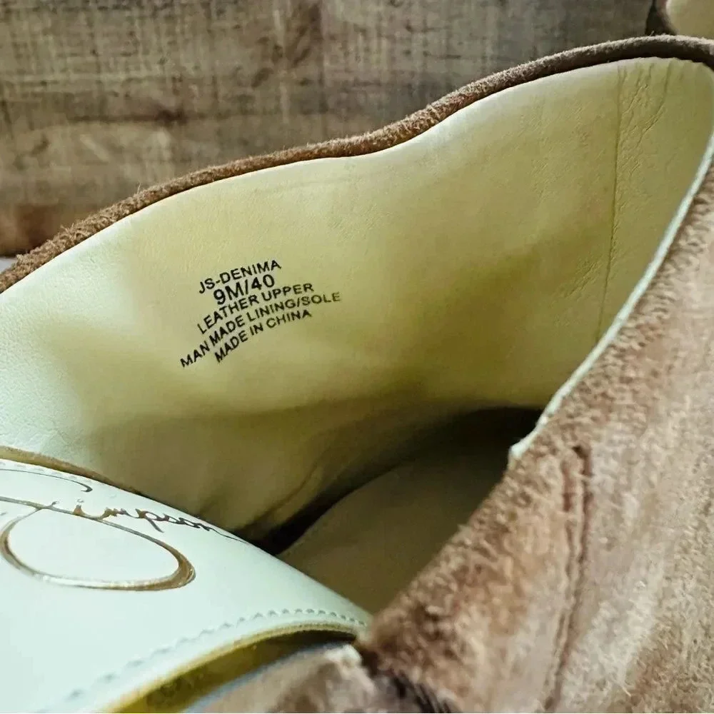 NWOT Jessica Simpson Denima Leather Platform Mule Tobacco